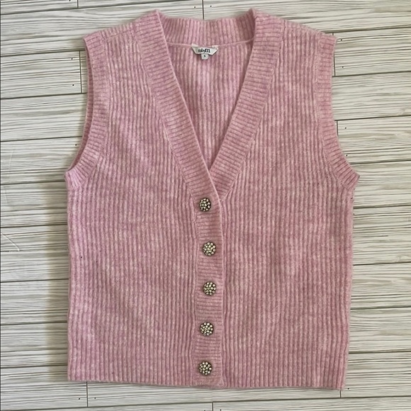 Pink Ribbed Knit Vest with Button Detail - Picture 1 of 4